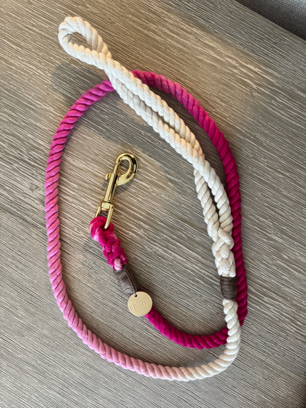 FOUND Ombre Pink and Cream Rope Dog Leash with Gold Hardware